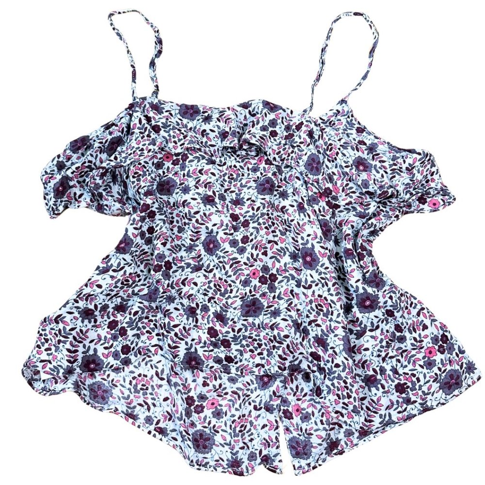 SOLD american eagle floral fairycore ruffle crop top summer tank top size large - Picture 4 of 11